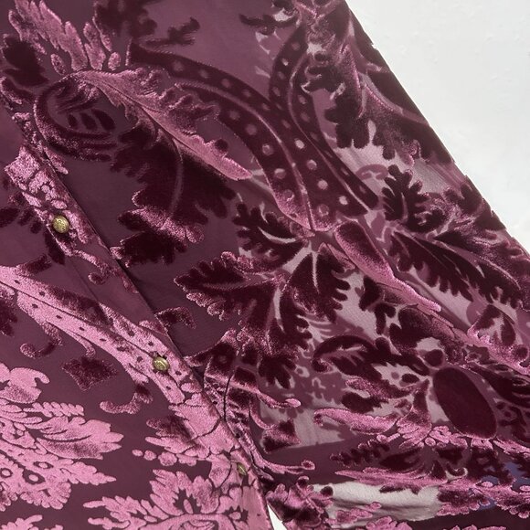 Soft Surroundings 1X Floreat Blouse Shirt Purple Floral Velvet Burnout Button Up - Picture 8 of 10